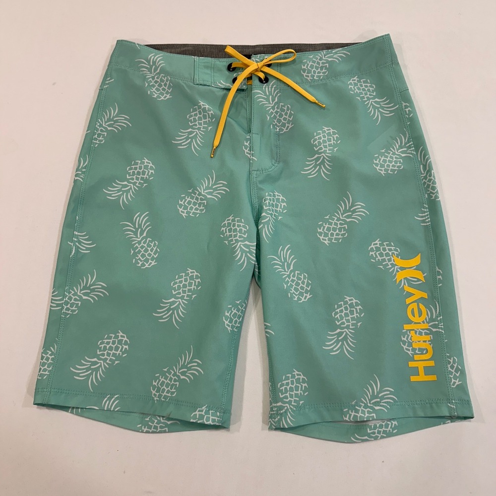 Hurley Pineapple Print Board Shorts Mens 28 Teal Green HSP23VMB-06362 | Surf
